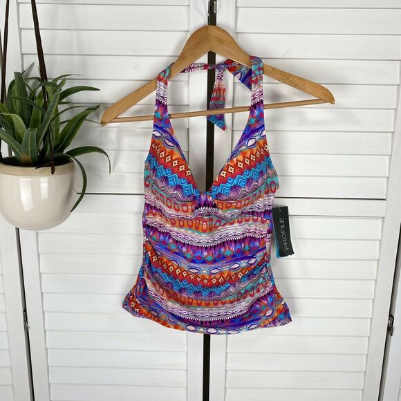 New Profile by Gottex Santa Fe Underwire Halter Tankini Swim Top Womens‎ Size 8 - Picture 1 of 8
